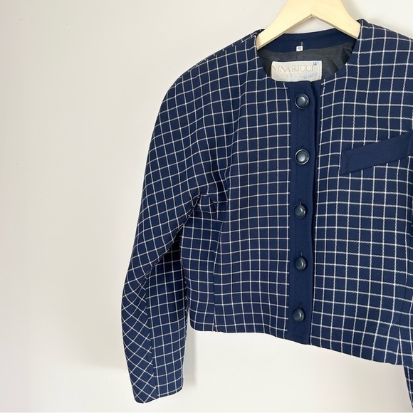 Vintage Nina Ricci 1980s Navy Windowpane Blazer - Picture 5 of 6
